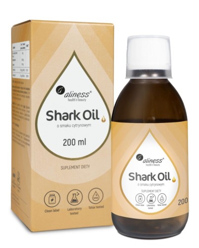 Aliness Olej z wątroby rekina + Wit. A, Wit. D3, 200 ml o smaku cytrynowym